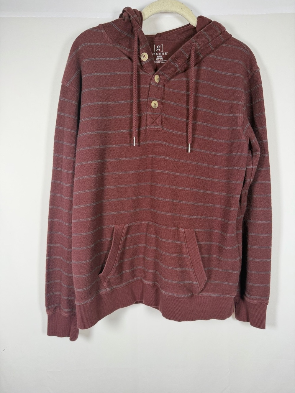 Men's Burgundy Striped Hooded Henley